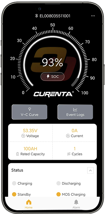 CURENTA BMS mobile app battery monitoring interface